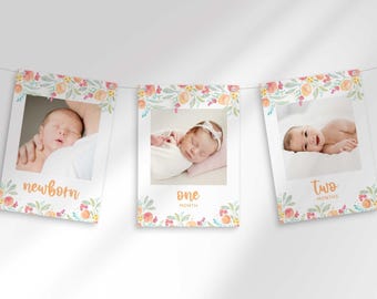 Perzik maandelijkse foto mijlpaalbanner: pasgeboren tot 12 maanden (digitale download)