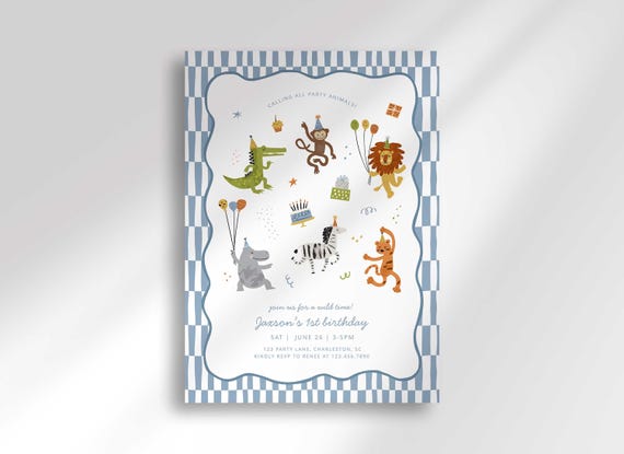 Calling All Party Animals Birthday Invitation, Safari Theme Invite Digital Download
