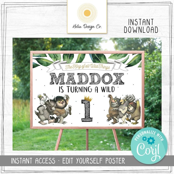 NEW! Where the Wild Things Are | Personalized Party Poster | Birthday Backdrop | 24x36 | Digital Download | Edit Yourself at Corjl.com Il_570xn
