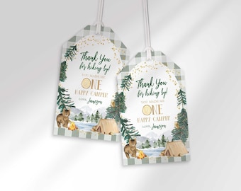 Camper First Birthday Thank You Tags: Editable Party Favors (Digital Download)