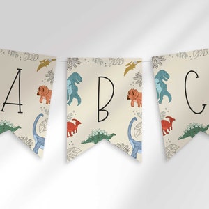 Editable Dinosaur Birthday Flag Banner  | Spell Anything You Want | Happy Birthday Banner Digital Download