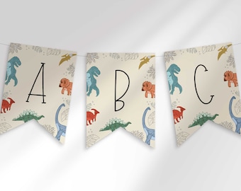 Cute Dinosaur Happy Birthday Banner, Dino Theme Spell Anything Letter Banner, Colorful Dinosaur Birthday Bunting, Party Decor