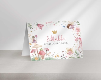 Editable Fairy Birthday Fold Over Labels: Enchanted Forest Party (Digital Download)