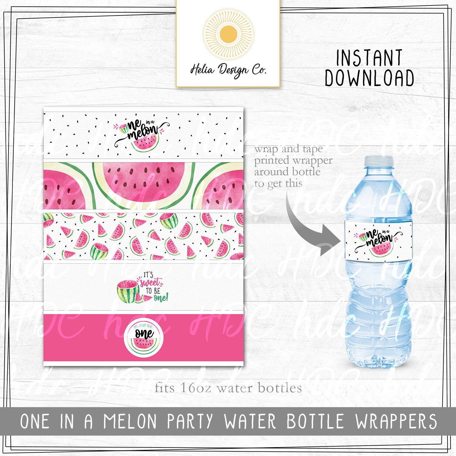 One In A Melon Watermelon Girl Birthday Water Bottle Wrappers Avery 22845 Compatible Labels Instant Download Printable Diy - Avery water bottle label template