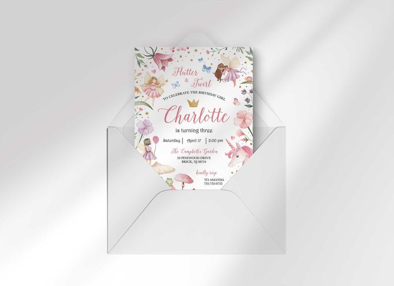fairy birthday invitation digital
