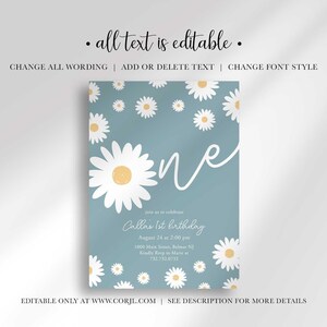 Graphic explaining that all text on the invitation is editable, with options to change wording, add or delete text, and change font style, noting it is editable only at Corjl.com.