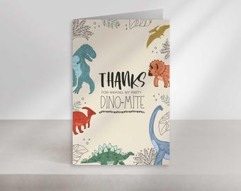 Doodle Dinosaur Thank You Card, Jurassic Party Decor (Digital Download)