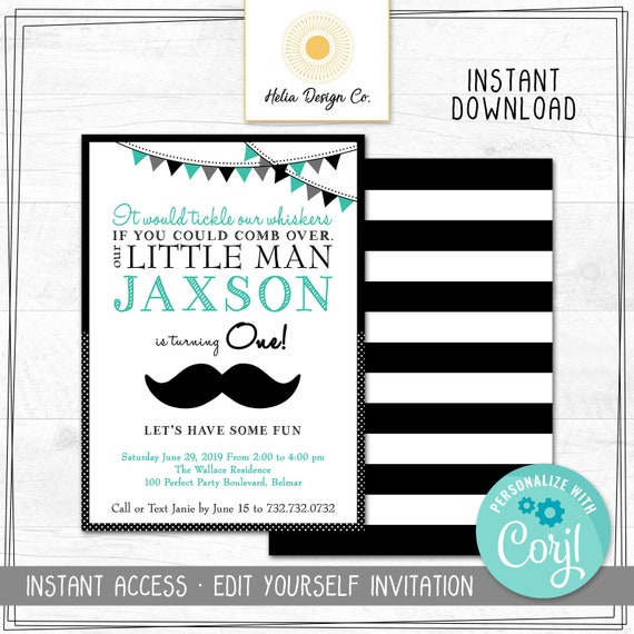 ANY COLOR Edit Yourself Little Man Birthday Invitation | Mr Onederful | Mustache Bash | Any Age | Instant Digital Download Il_570xn