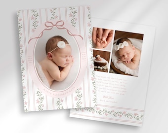Floral Stripe Bow Baby Announcement (Digital Download)