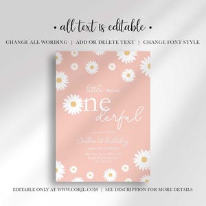 Infographic noting all text on the invitation is editable, including wording, added or deleted text, and font style, edited only at Corjl.com.