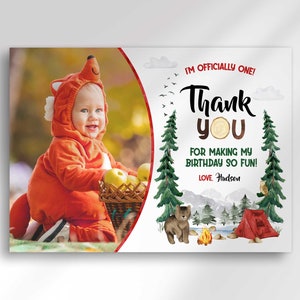 Camper First Birthday Thank You Card: Editable Photo (Instant Download)