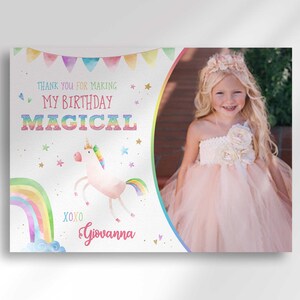 Rainbow Unicorn Birthday Thank You Card with Photo Edit Yourself Instant Digital Download image 2