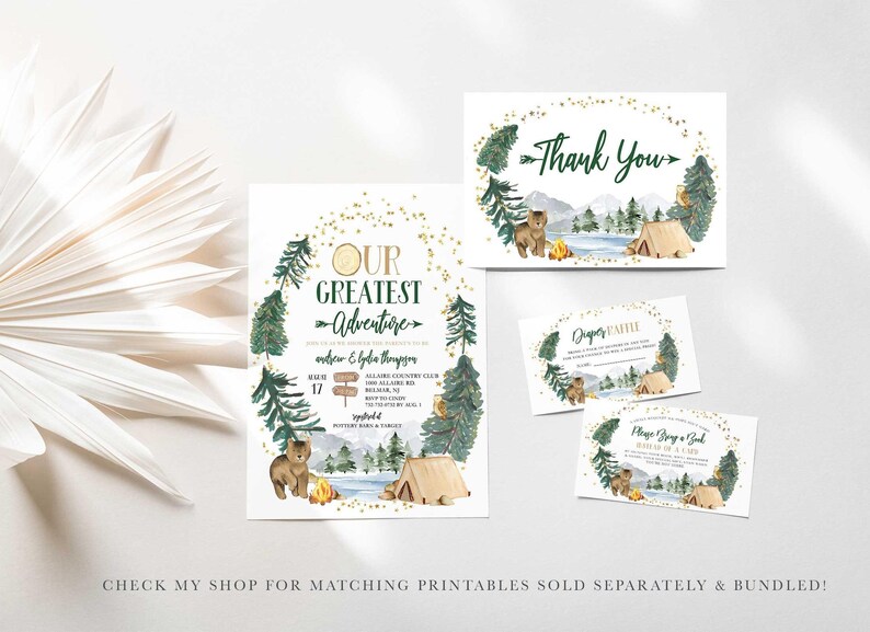 camping baby shower invitation set