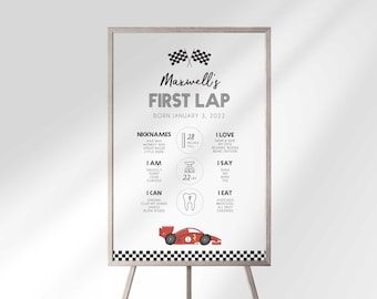 Race Car Speedway First Birthday Milestone Board: 1st Year Stat Chart (Digital Download)