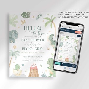 digital dinosaur shower invitation