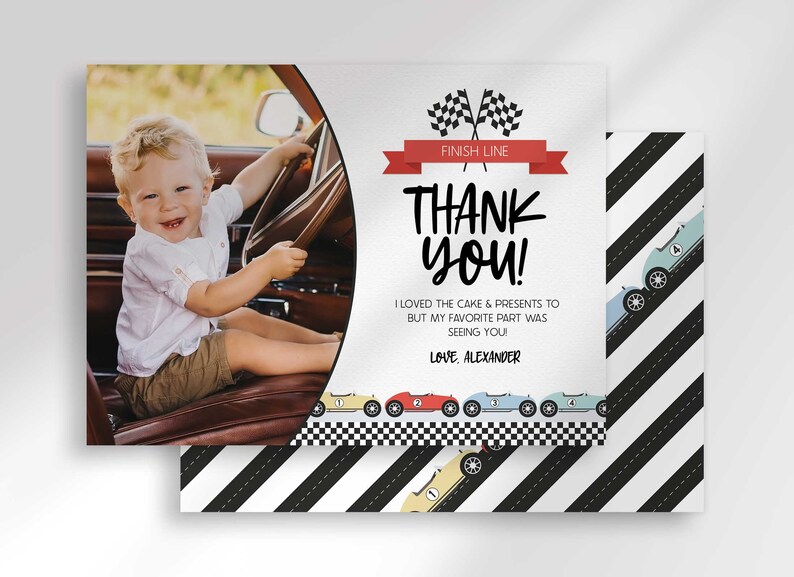 Editable Race Car Birthday Thank You Template to Edit at - Etsy