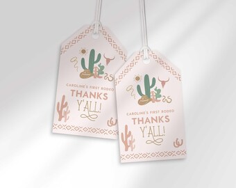 Editable Western Favor Tags: First Rodeo Thank You (Digital Download)