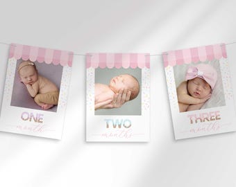 Ice Cream First Birthday Monthly Photo Banner, Sweet One Milestone (Digital Download)