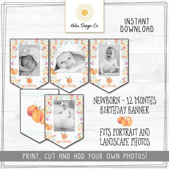 Peach Birthday Banner | Sweet as a Peach | Newborn to 12 Months | Instant Digital Download | Printable Months Banner | Milestone Banner Il_570xn