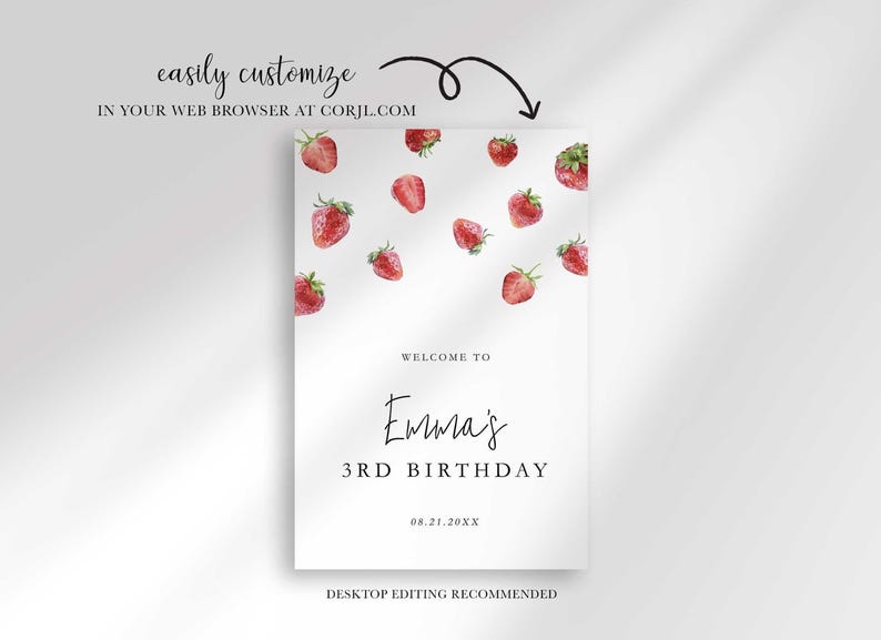 strawberry baby shower welcome sign