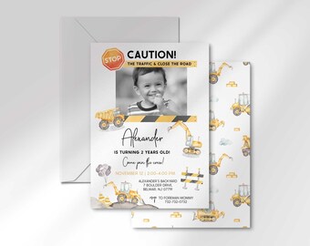 Construction Truck Birthday Invitation: Photo Party Zone