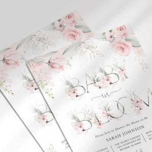 pink rose baby shower invitation