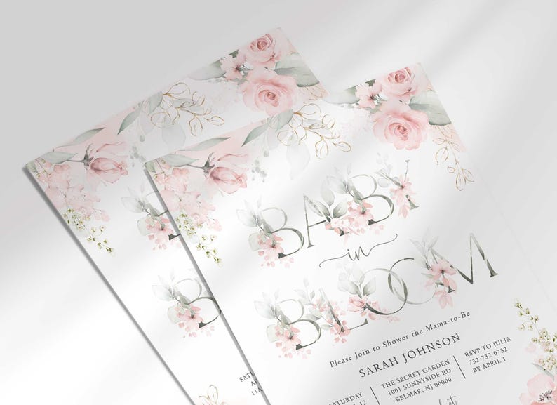 pink rose baby shower invitation