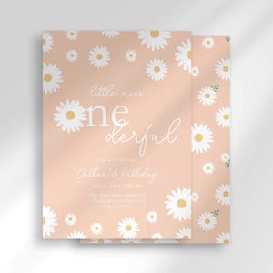 The 'Little Miss ONEderful' invitation for Callie with a second card showing the daisy pattern back design peeking out behind it.