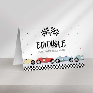Etiquetas de mesa de comida de aniversário de carro de corrida editáveis | Download instantâneo | DIY para impressão