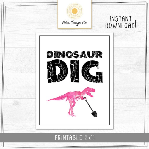NEW! Pink Dinosaur Birthday Dinosaur Fossil Dig | 8x10 Party Sign | Girl Birthday | Digital Download | Printable DIY Il_570xn
