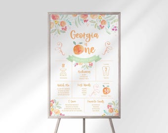 Tablica z kamieniami milowymi z okazji pierwszych urodzin Peach Floral: Wykres statystyk z pierwszego roku (do pobrania w wersji cyfrowej)