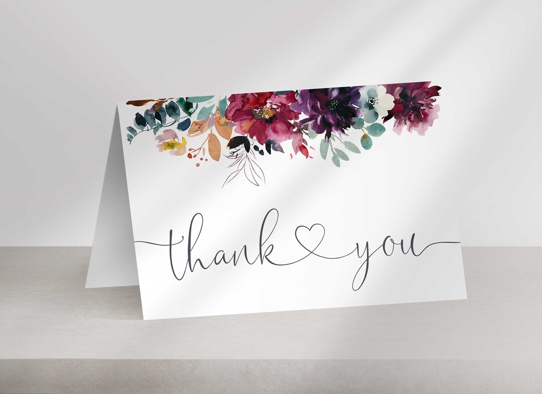 Purple Floral Thank You Card | Instant Digital Download - Etsy