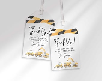 Editable Construction Favor Tags Thank You Edit and Print Yourself WC2 (Digital Download)