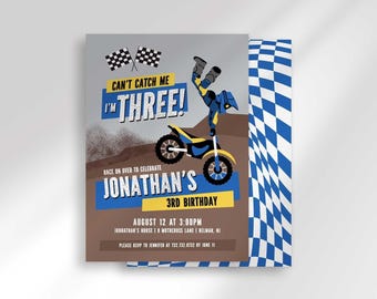 Dirt Bike 3rd Birthday Invitation Template, Editable Party Invite
