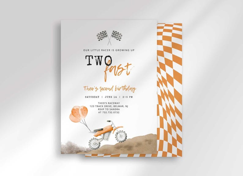 two fast dirt bike birthday invitation