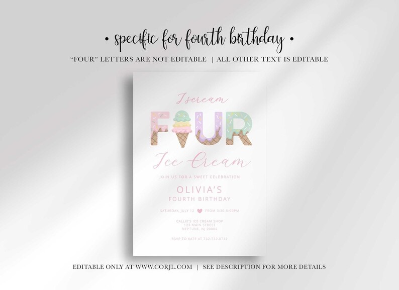 Editable ice cream birthday invitation