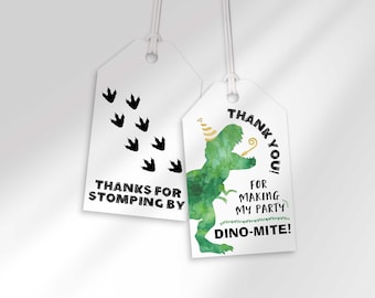 Etichette di ringraziamento a tema dinosauri, bomboniere per feste a tema giurassico per bambini (download digitale)