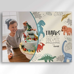 Bewerkbare dinosaurusbedankkaart voor directe digitale download | Fotobedankkaart | T-Rex bedankt | Corjl.com
