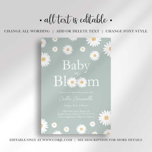 Graphic explaining that all text on the invitation is editable, with options to change wording, add or delete text, and change font style, noting it is editable only at Corjl.com.