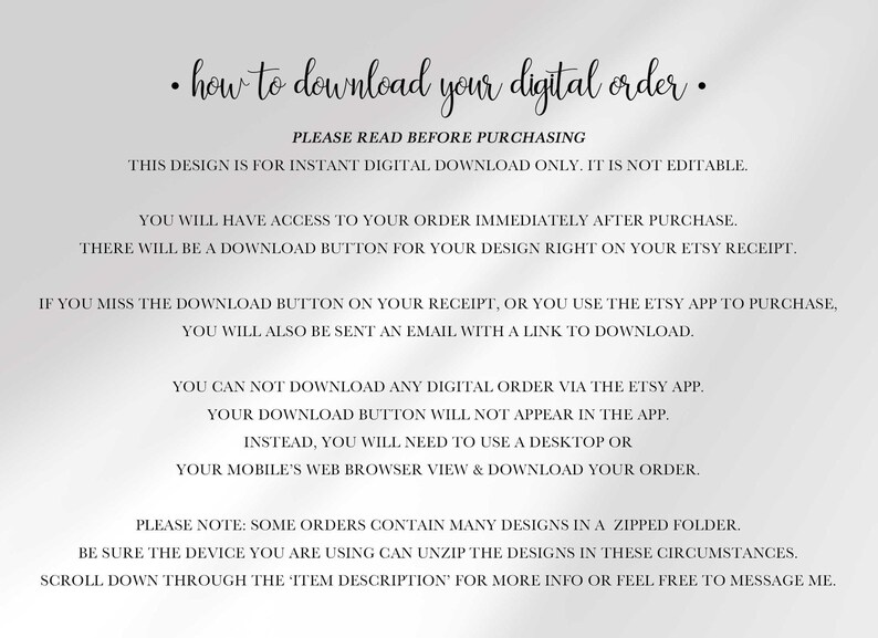 Text instructions on how to download digital orders displayed on a light background.