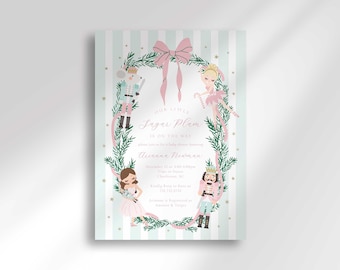 Little Sugar Plum on the Way Nutcracker Baby Shower Invitation, Preppy Stripes