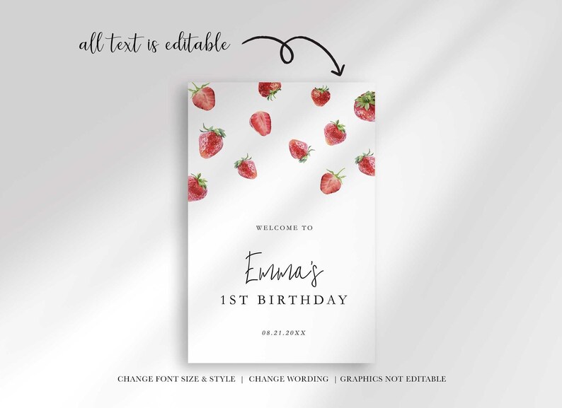 strawberry birthday welcome sign