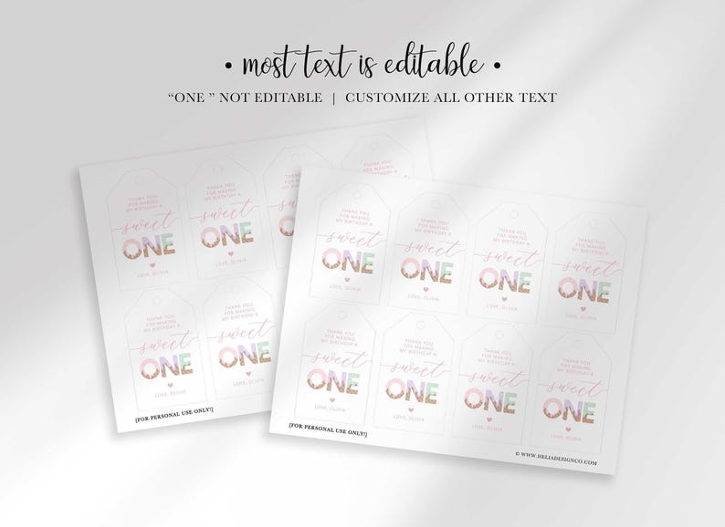 Etichette per bomboniere di primo compleanno a tema gelato "Sweet One" (download digitale) immagine 2