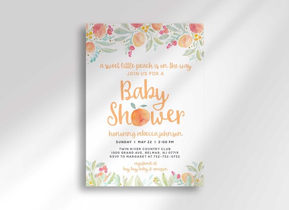 Editable Sweet Peach Baby Shower Invitation Template for Digital Download | Sweet Little Peach is on the Way Il_570xn