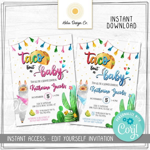 NEW! Taco Bout A Baby Shower Invitation | Fiesta Shower | Couple Shower | Llama Shower | Edit Yourself at Corjl | Printable DIY Il_570xn