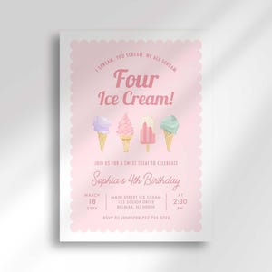 Ice cream 4th birthday invitation