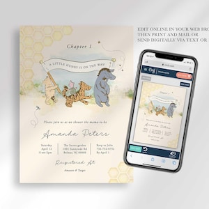 digital Winnie the Pooh baby shower invitation