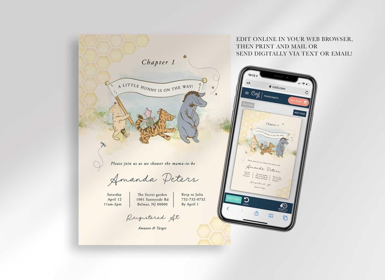 digital Winnie the Pooh baby shower invitation