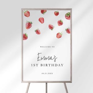 berry first birthday welcome sign