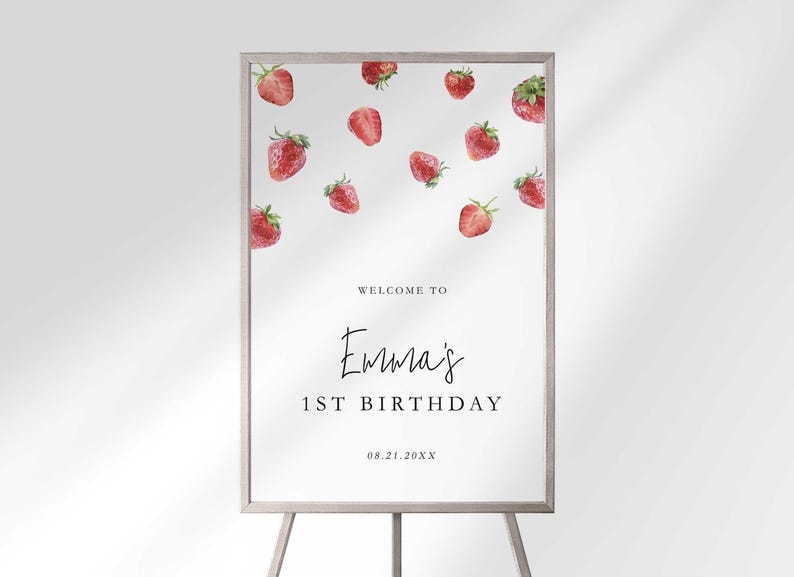 berry first birthday welcome sign